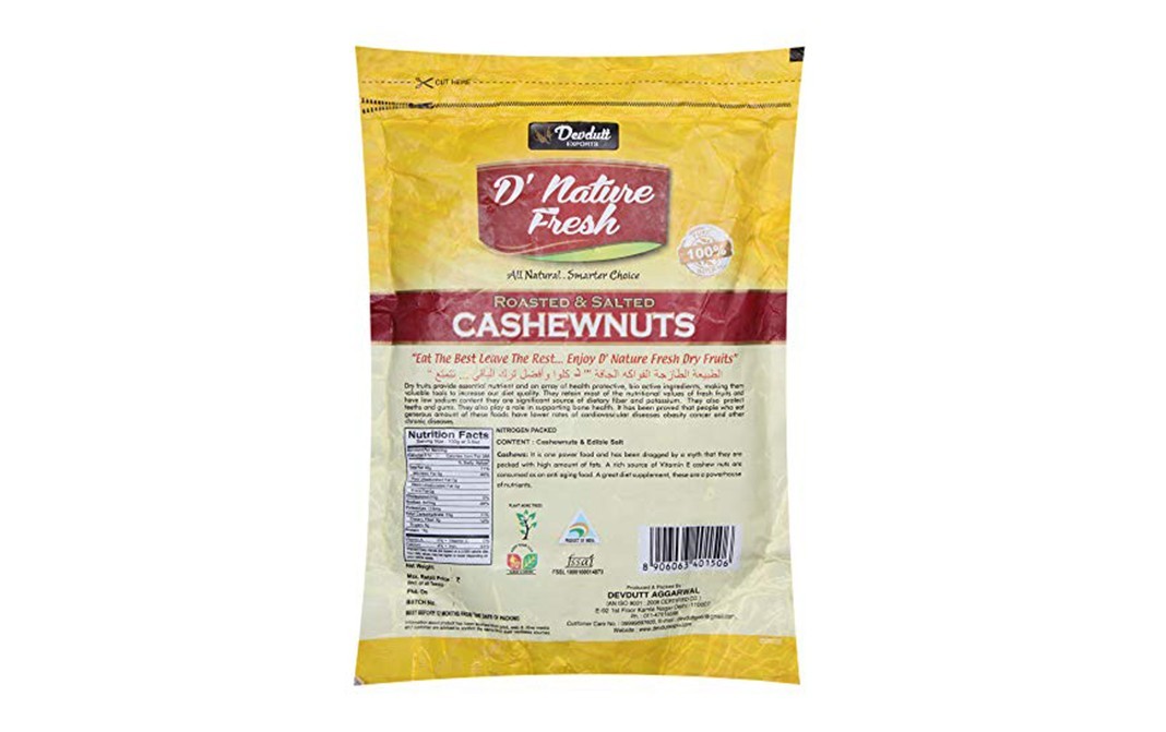 D'nature Fresh Roasted & Salted Cashewnuts    Pack  40 grams